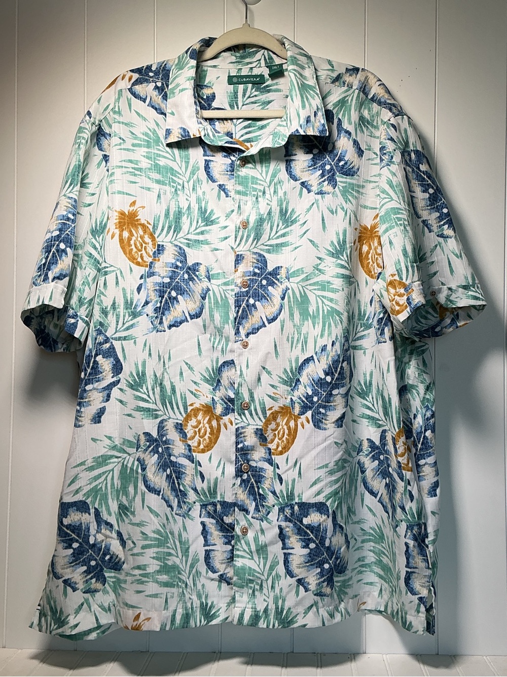 Cubavera Men's 2XLT Hawaiian Camp Shirt Floral Button Up Short Sleeve